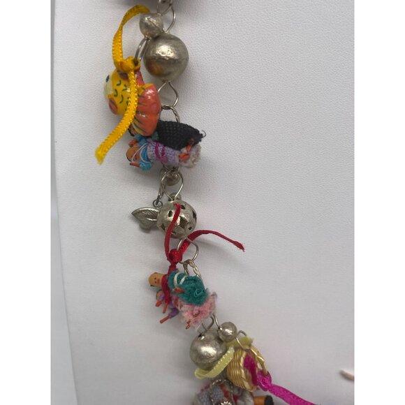 Worry/Wedding Doll Necklace Hand Crafted Miniature Silver Bells  Animal Baskets - Picture 3 of 14
